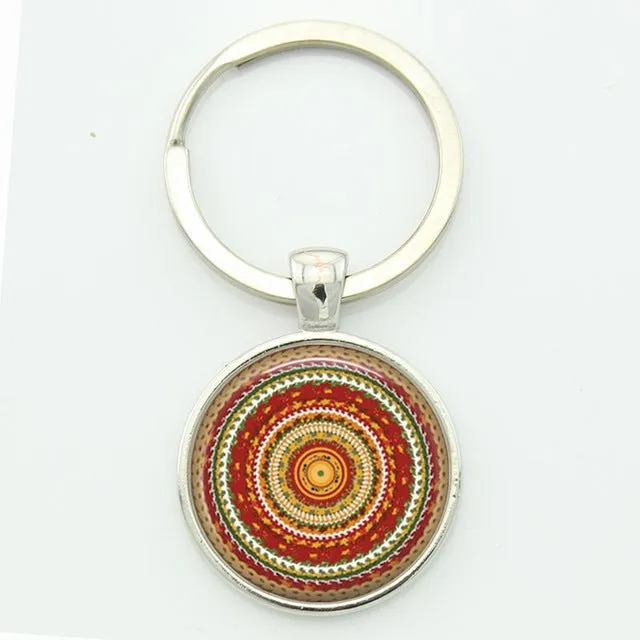 TAFREE Key chain Mandala Art Picture Glass Cabochon pendant Keychains Sacred Geometry Yoga Om Fashion Jewelry Key ring M01-17