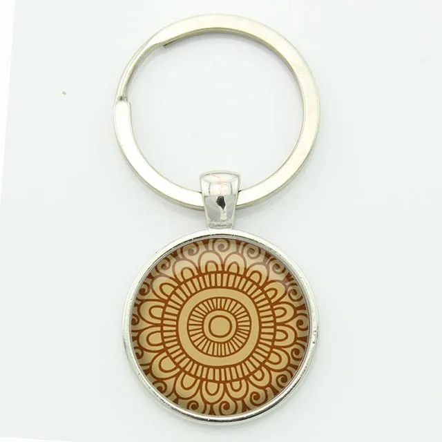 TAFREE Key chain Mandala Art Picture Glass Cabochon pendant Keychains Sacred Geometry Yoga Om Fashion Jewelry Key ring M01-17