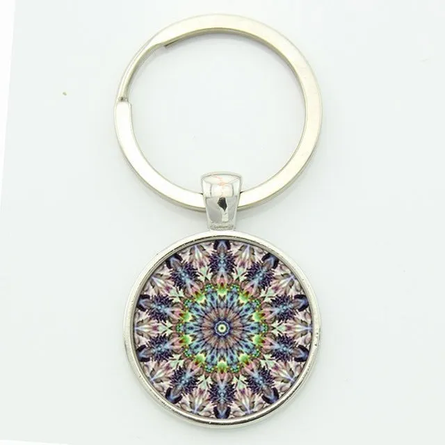 TAFREE Key chain Mandala Art Picture Glass Cabochon pendant Keychains Sacred Geometry Yoga Om Fashion Jewelry Key ring M01-17