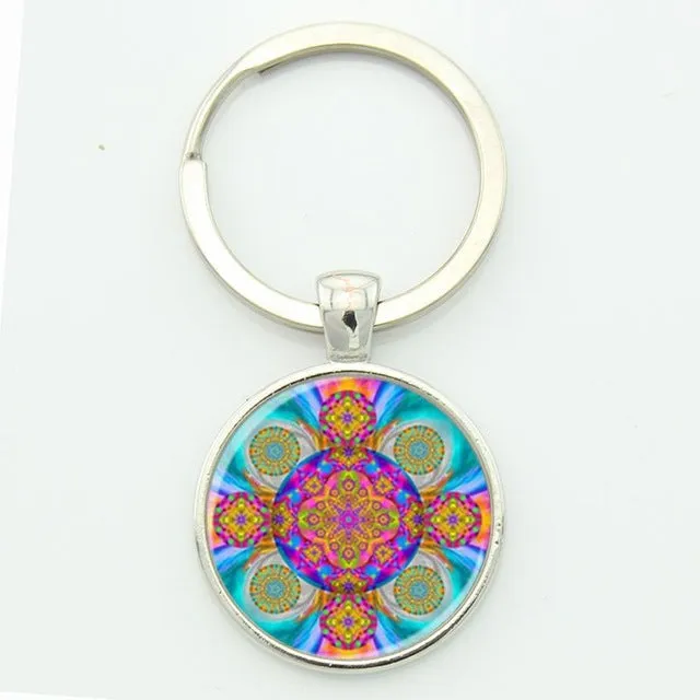 TAFREE Key chain Mandala Art Picture Glass Cabochon pendant Keychains Sacred Geometry Yoga Om Fashion Jewelry Key ring M01-17