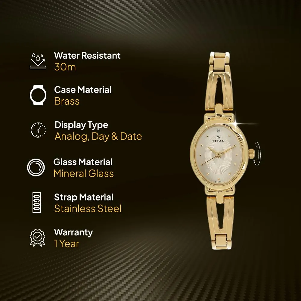 Titan Quartz Analog Champagne Dial Stainless Steel Strap Watch for Women-NM2594YM01