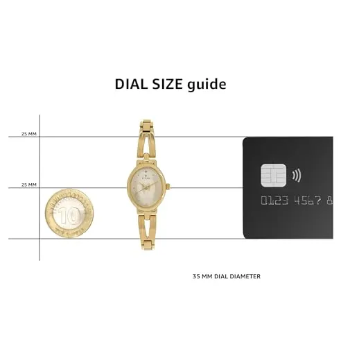 Titan Quartz Analog Champagne Dial Stainless Steel Strap Watch for Women-NM2594YM01