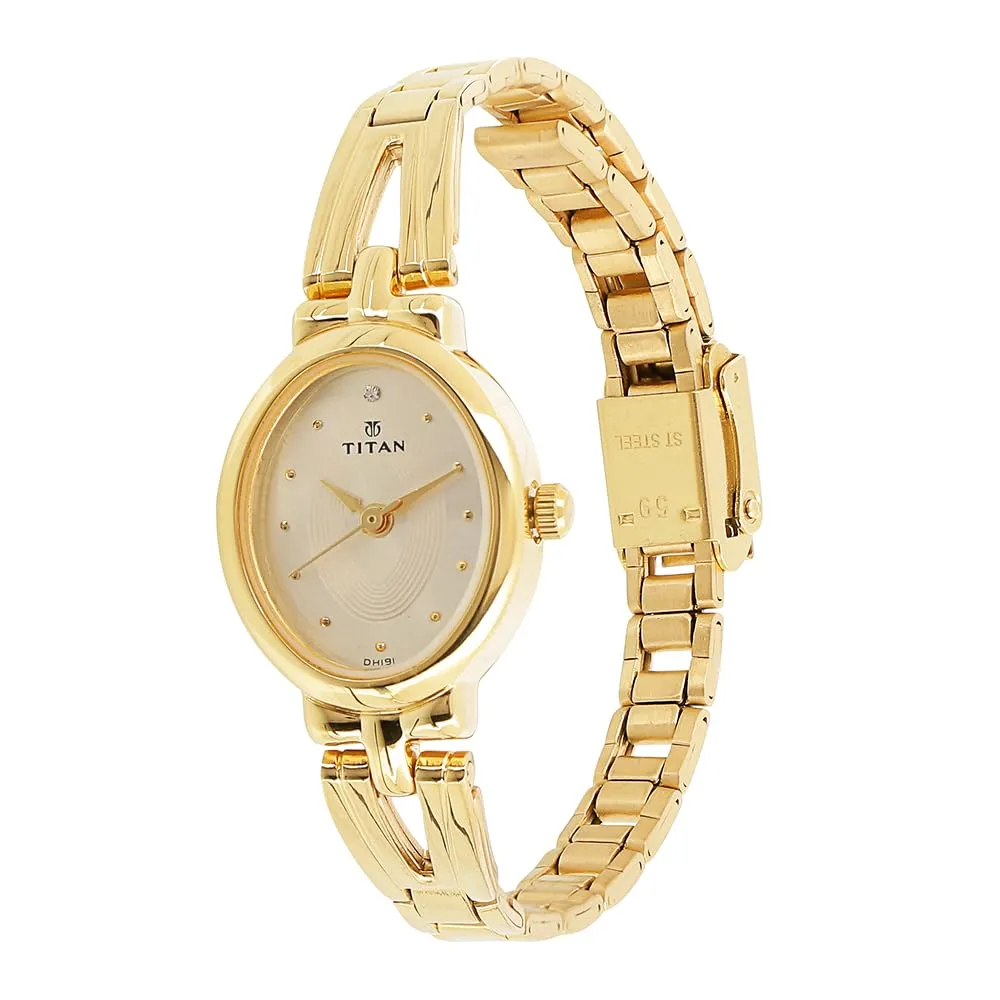 Titan Quartz Analog Champagne Dial Stainless Steel Strap Watch for Women-NM2594YM01
