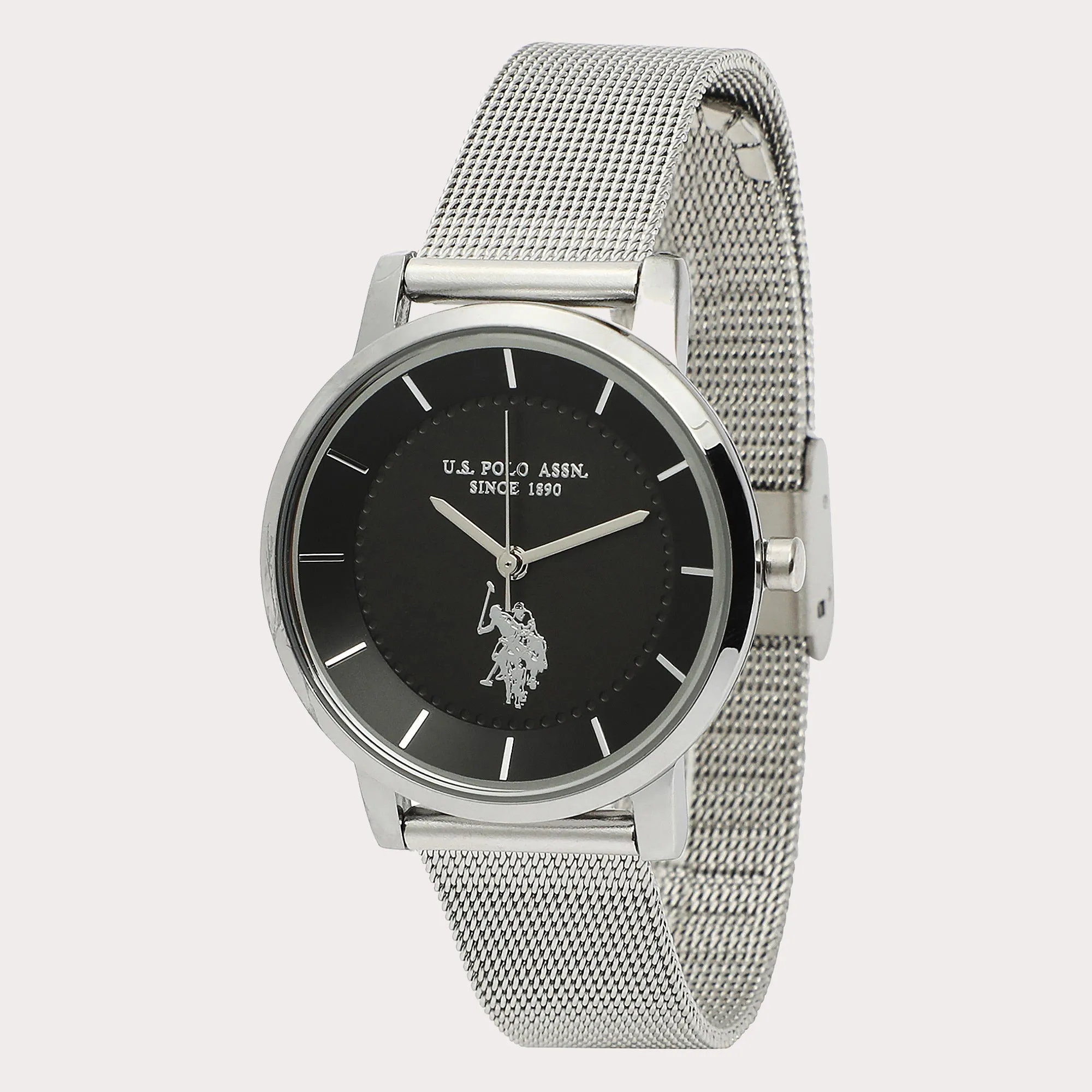 US POLO WOMEN'S  STAINLESS STEEL MESH BAND WITH PERSONALIZED BUCKLE