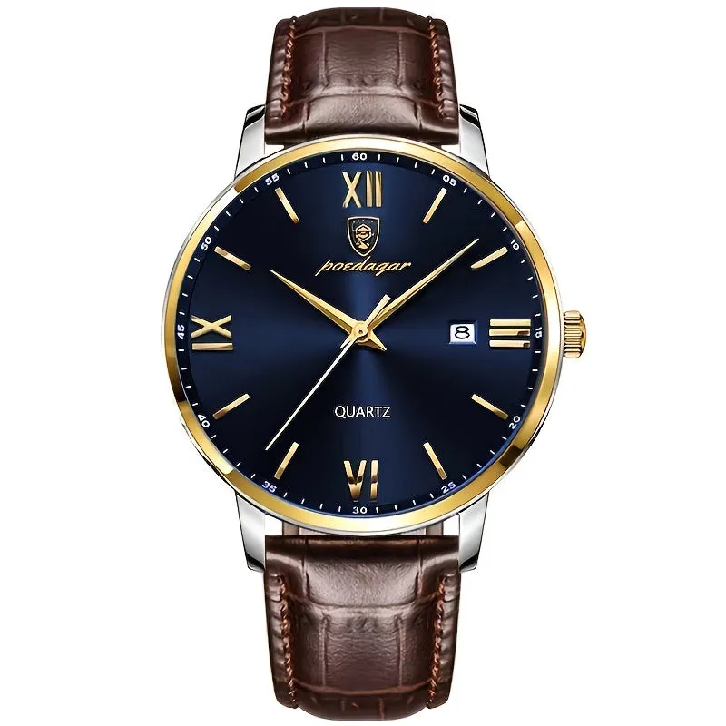 Watches, Brown Leather Watch for Men, Men Day Date Watch, Men's Luminous Watch, Dress Watch for Men Quartz Watch, Waterproof Brown Man Watches