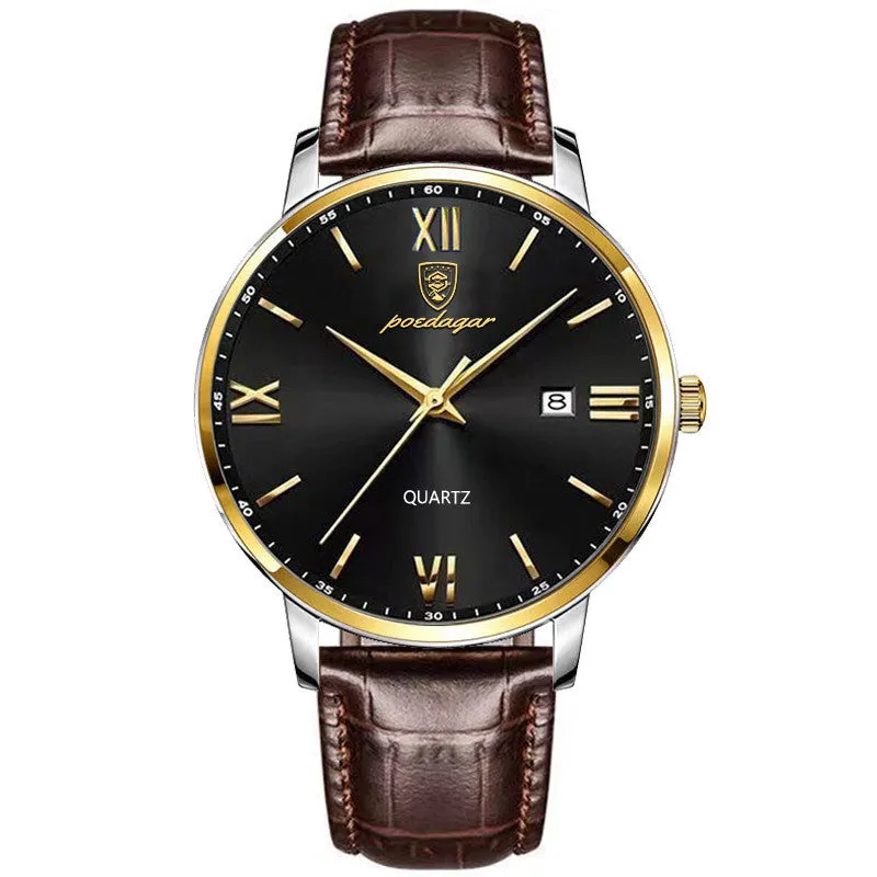 Watches, Brown Leather Watch for Men, Men Day Date Watch, Men's Luminous Watch, Dress Watch for Men Quartz Watch, Waterproof Brown Man Watches