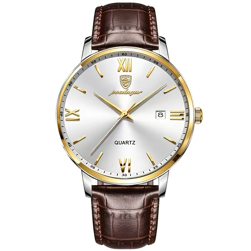 Watches, Brown Leather Watch for Men, Men Day Date Watch, Men's Luminous Watch, Dress Watch for Men Quartz Watch, Waterproof Brown Man Watches