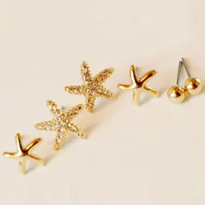 Wholesales 3pairs/bag Starfish Shaped Earrings For Women Stud Earring Brincos Earing Earings Jewelry Free Shipping