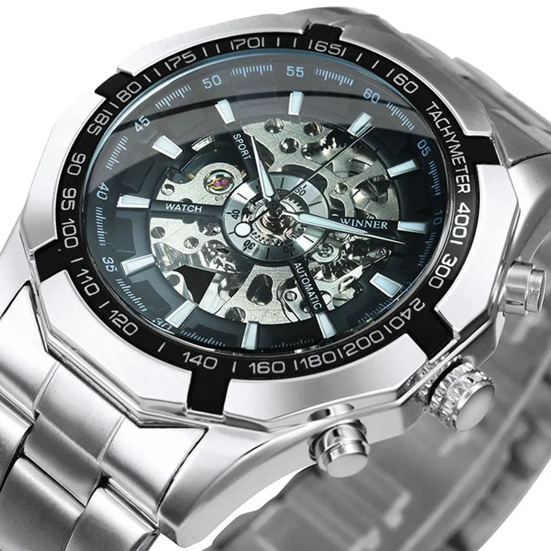 WINNER Classic Skeleton Automatic Mechanical Gold Watch for Men Luminous TM340