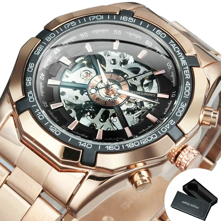 WINNER Classic Skeleton Automatic Mechanical Gold Watch for Men Luminous TM340