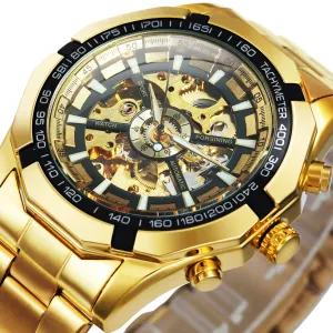 WINNER Classic Skeleton Automatic Mechanical Gold Watch for Men Luminous TM340