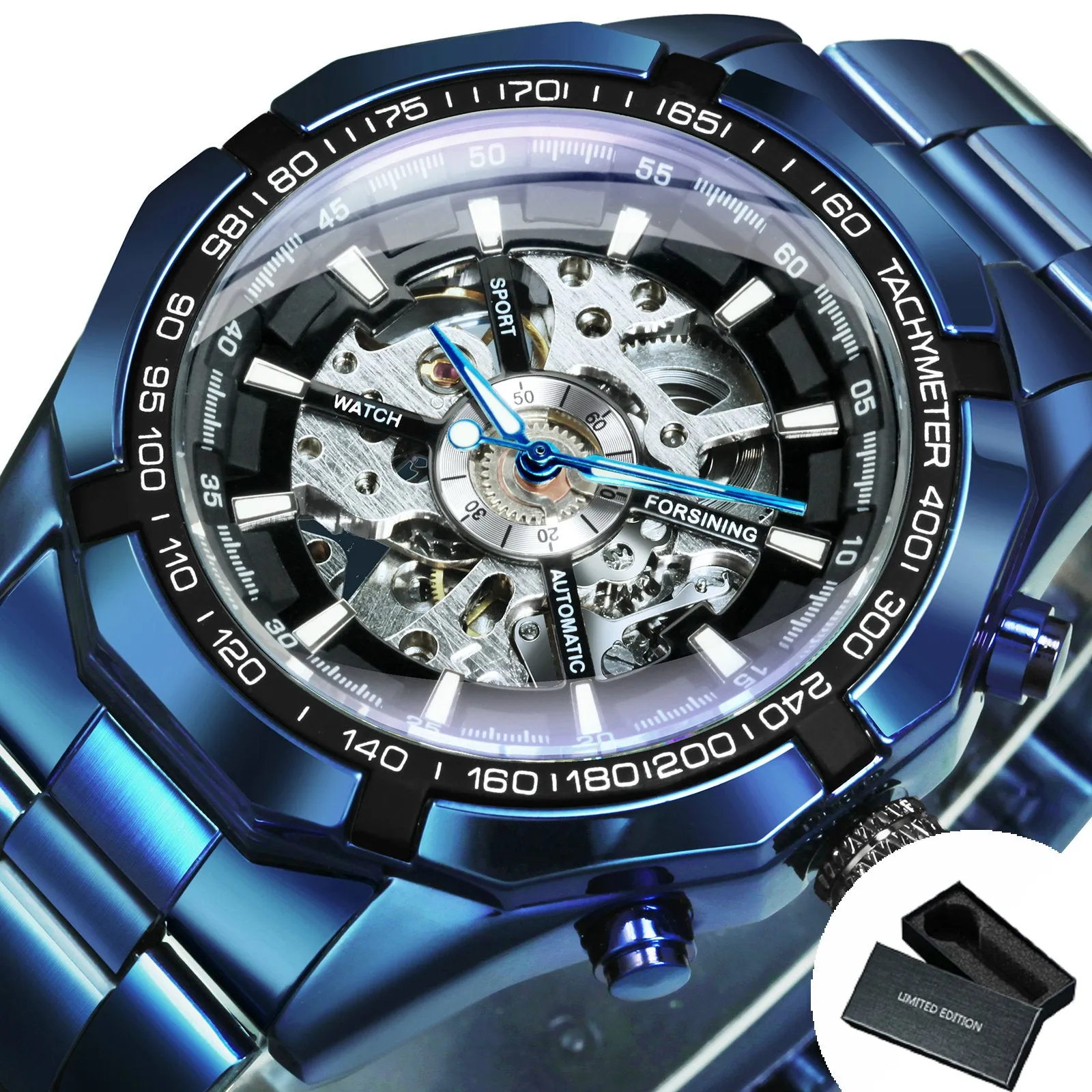 WINNER Classic Skeleton Automatic Mechanical Gold Watch for Men Luminous TM340