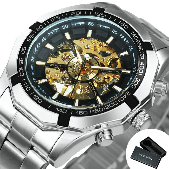 WINNER Classic Skeleton Automatic Mechanical Gold Watch for Men Luminous TM340
