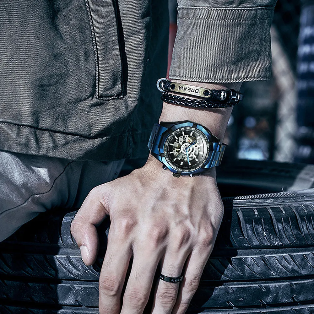 WINNER Classic Skeleton Automatic Mechanical Gold Watch for Men Luminous TM340
