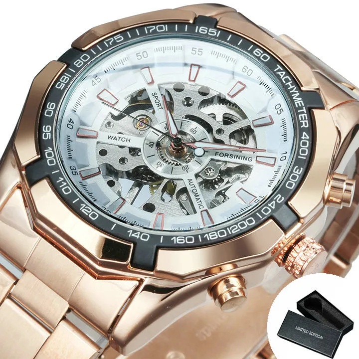 WINNER Classic Skeleton Automatic Mechanical Gold Watch for Men Luminous TM340
