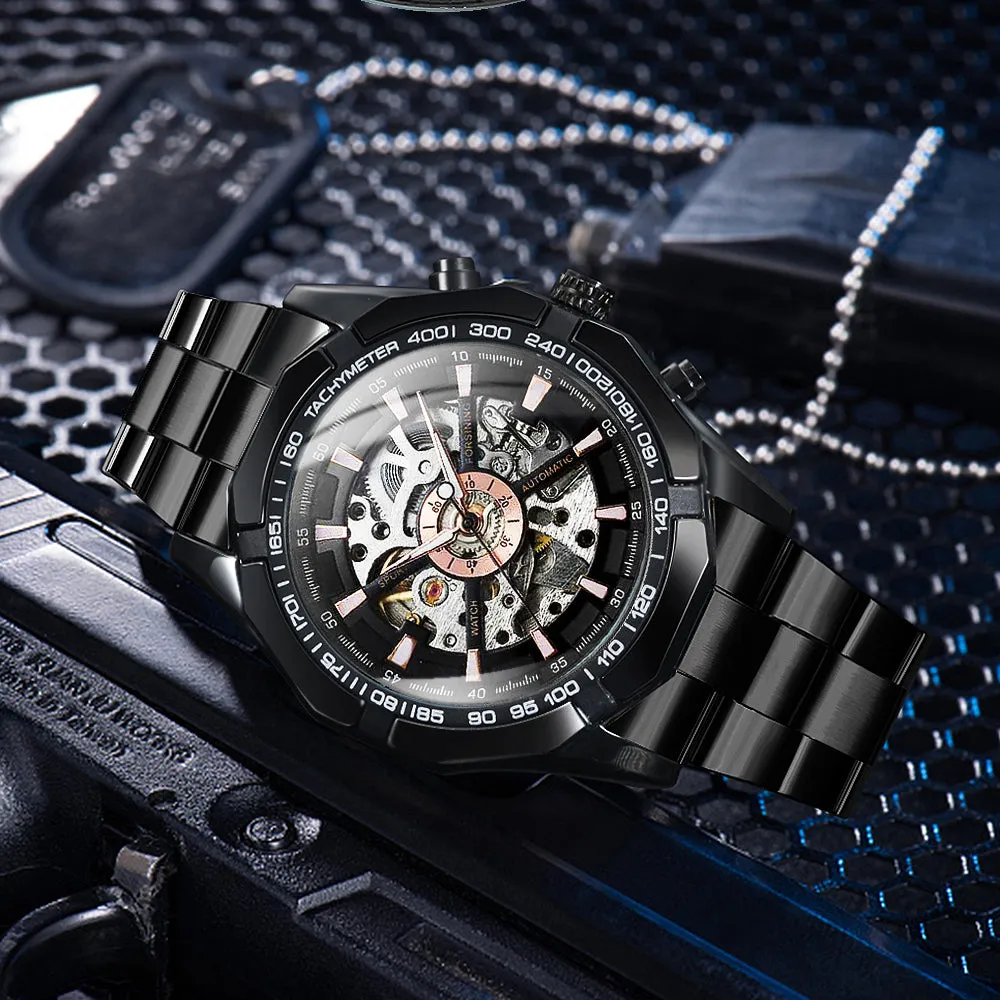 WINNER Classic Skeleton Automatic Mechanical Gold Watch for Men Luminous TM340