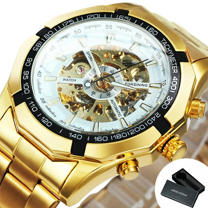 WINNER Classic Skeleton Automatic Mechanical Gold Watch for Men Luminous TM340