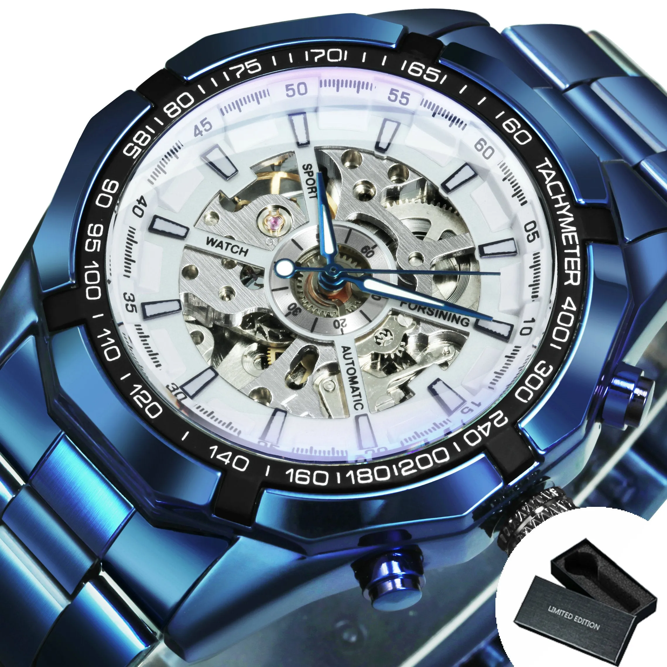 WINNER Classic Skeleton Automatic Mechanical Gold Watch for Men Luminous TM340
