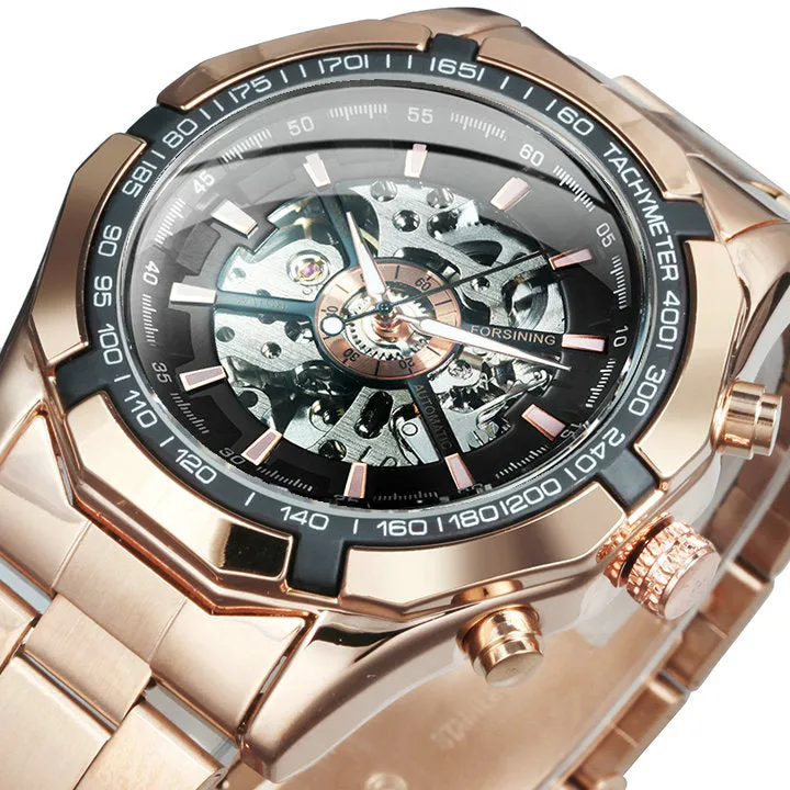 WINNER Classic Skeleton Automatic Mechanical Gold Watch for Men Luminous TM340