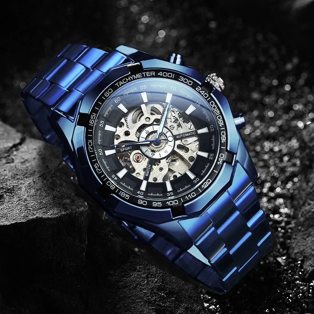 WINNER Classic Skeleton Automatic Mechanical Gold Watch for Men Luminous TM340