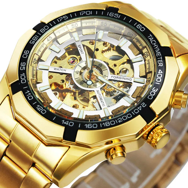 WINNER Classic Skeleton Automatic Mechanical Gold Watch for Men Luminous TM340