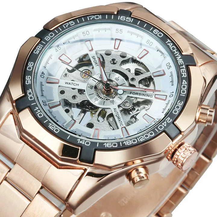 WINNER Classic Skeleton Automatic Mechanical Gold Watch for Men Luminous TM340