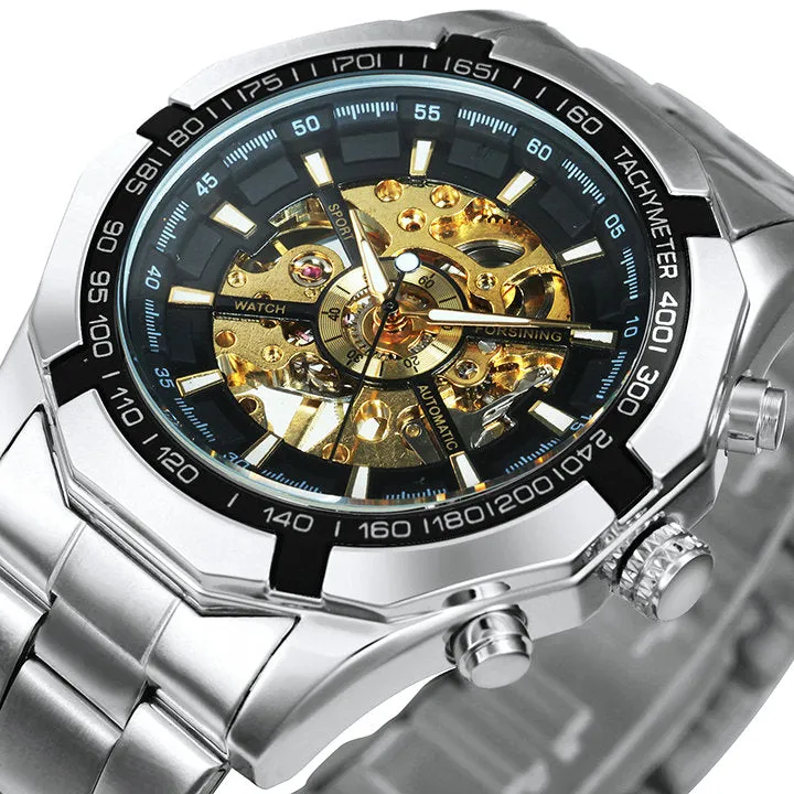 WINNER Classic Skeleton Automatic Mechanical Gold Watch for Men Luminous TM340