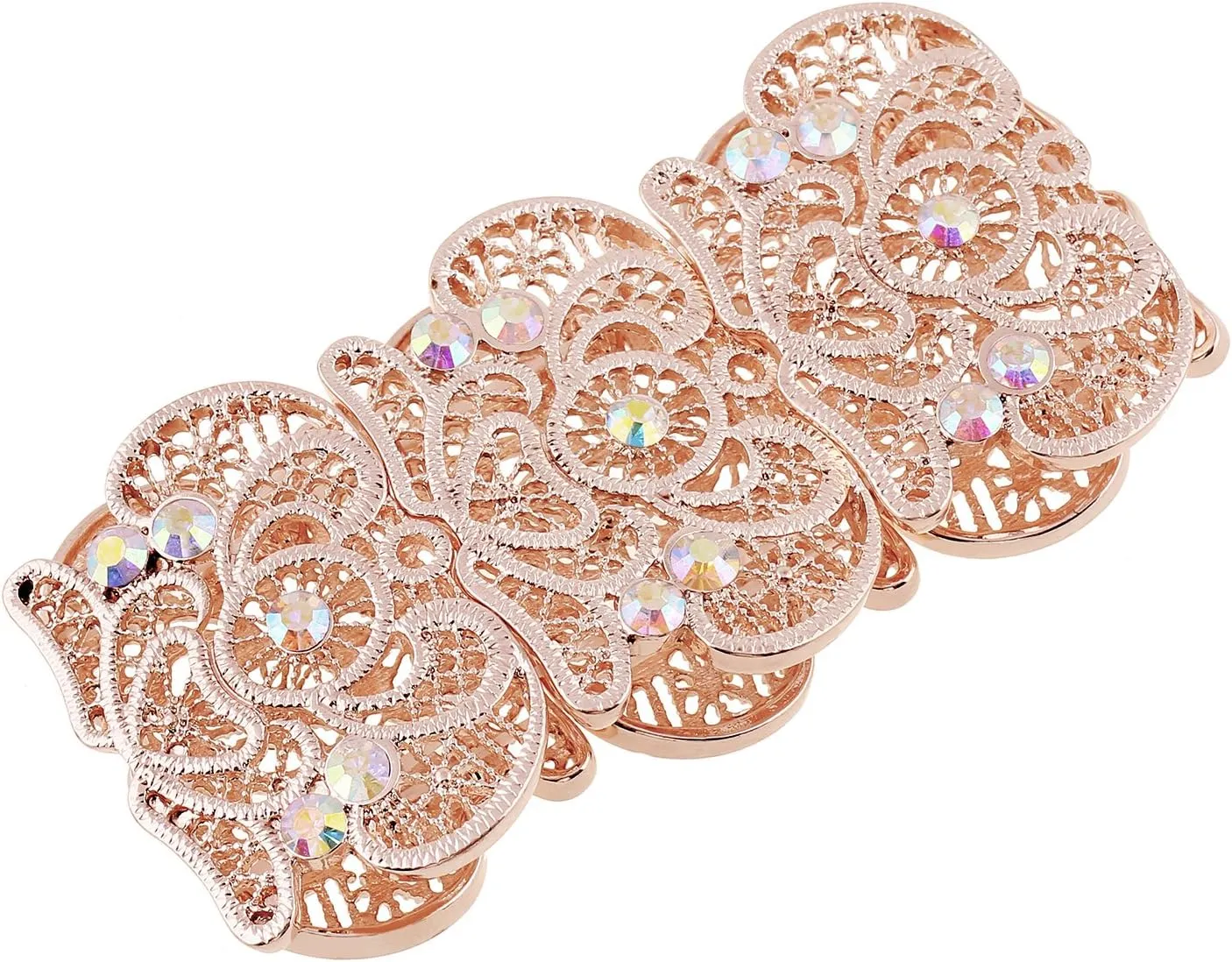Womens Bohemian Lace Bracelet Vintage Filigree Cuff Bangle Bracelet Wide Stretch Rhinestone Bracelets for Ladies